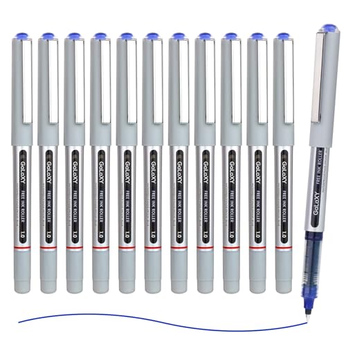 EYEYE Blue Rollerball Pens 1.0mm, 12 Pack Roller Ball Pen Quick Dry, Liquid Blue Ink Pens Bold Point Smooth Writing Pen for Journaling, Note Taking, Office, School Supplies - color: Blue, size: 1.0mm