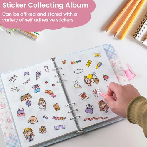 Reusable Sticker Book Collecting,A5 Binder Album Storage Organizer with Blank Release Paper and Pocket for Adult Kids,Cartoon Leather Binder Cover & Magnetic Buckle Closure(flower) - color: Blue&Flower