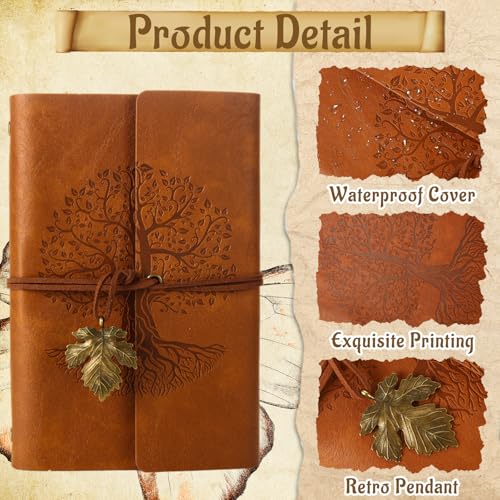 DAJAVE 10 Pack PU Leather Journal Notebook A6, 5'' x 7'' Refillable Journal Bulk, Vintage Travel Journals for Writing,100GSM Lined Paper Writing Notepad Journals Bulk for Women, Men,160 Pages/80 Sheet