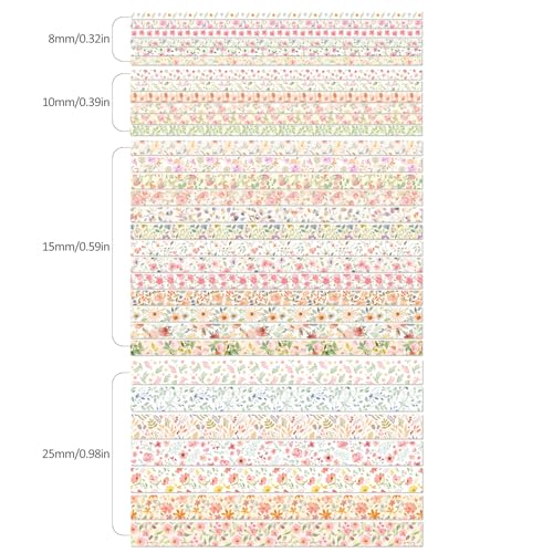 PAGEMORE 32 Rolls Washi Tape Set, Colored Floral Decorative Masking Tape, Artists Tapes for Journaling, Junk Journal, DIY Craft Projects, Scrapbooking Supplies Decor - color: Floral