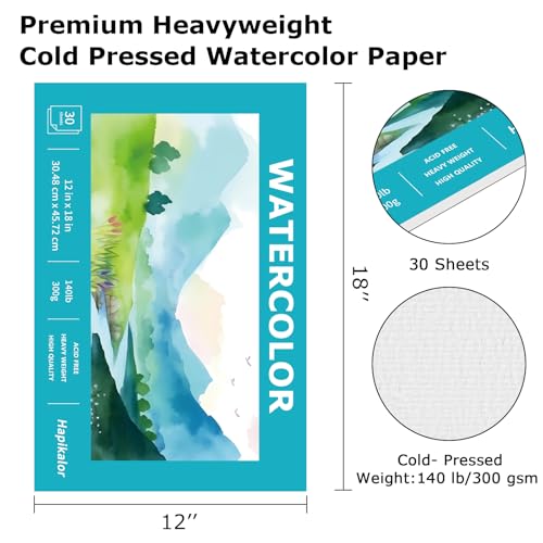 Hapikalor Watercolor Paper, 12"x18" Water Color Paper, 140lb/300gsm Teal - color: Teal, size: 12"x18" Pad