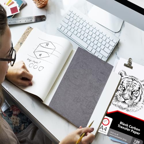 Raimarket 120 Sheets Carbon Paper for Tracing – Durable Smudge-Resistant Graphite Transfer Paper for Drawing, Sketching & Craft Projects | Black Copy Paper for Wood, Canvas, Fabric & Art Surfaces - color: Carbon Paper