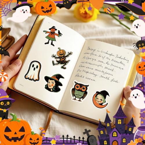 Halloween Vintage Stickers Bulk - 50 Pcs Retro Spooky Party Favors - style: Halloween Vintage