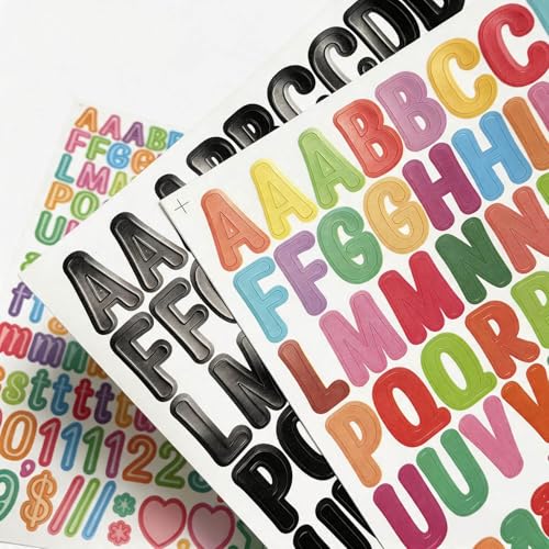 15 Sheets 0.5 Inch Mini Letter Stickers,Vinyl Self-Adhesive Waterproof Alphabet Number Stickers for Scrapbook Crafts Classroom Signs (Colorful) - color: Colorful