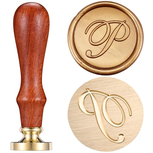 Yoption Handwriting Letter P Wax Seal Stamp Kit with Antique Gold Wax Beads - color: P