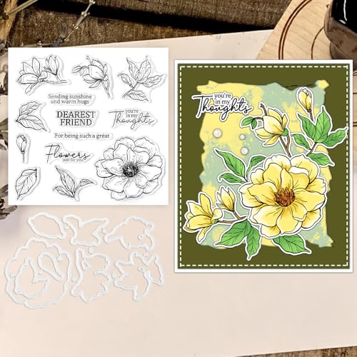 Clear Stamps and Metal Cutting Dies Set for Card Making Scrapbooking, DIY Craft Stamps and Dies Kit for Journaling, Albums, Greeting Cards, Holiday Cards, Birthday, Christmas (YX1677) - color: YX1677