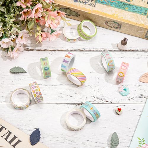 Whaline 12 Rolls Happy Easter Washi Tape Colorful Spring Flower Masking Tape Rabbit Bunny Egg Pattern Decorative Paper Sticker for Birthday Holiday Scrapbook DIY Craft Gift Wrapping