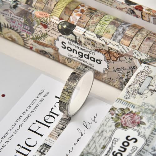 20 Rolls Skinny Vintage Washi Tape Set Retro Arts Adhesive Tapes Basic Patterns Decorative Masking Tape Sets for Craft, Kids, Scrapbook, DIY, Gift Wrapping (Forest Isles) - color: Forest Isles
