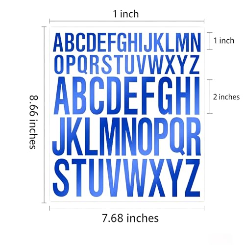 1 inch+2 inch Letter Stickers Alphabet Sticker,10 Sheets Self Adhesive Vinyl Letter Stickers Aesthetic Waterproof Decals for Scrapbooking Water Bottles Cup Mailbox Poster Bulletin Board(Deep Blue) - color: Deep Blue