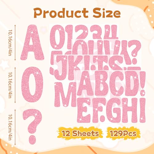 Bulletin Board Letters 129 PCS Glitter Letter Stickers Large 4 Inch, Pink - color: Pink, size: 4 Inch