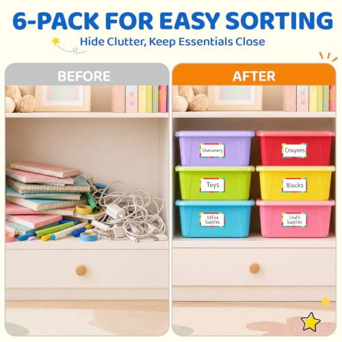 GAMENOTE 6 Quart Storage Bins with Lids, Macaron 6 Pack, Stackable Boxes - color: Macaron