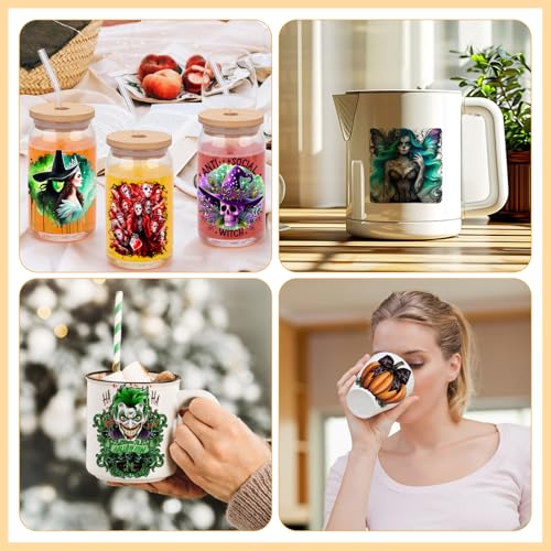 Halloween UV DTF Cup Wraps for 16 oz, 20 Sheets UV DTF Stickers, Uvdtf Cup Wraps, Cold Transfer Stickers for Tumblers, Glass Cups, Rub on Transfers for Crafts, Vinyl Decals for Mugs Coffee - style: Halloween-02
