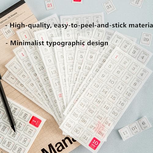 12 Sheets 365 Date Calendar Stickers Decorative Planner Journal Labels