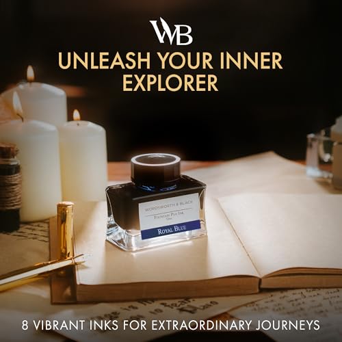 Wordsworth and Black Fountain Pen Ink Bottle (50 ml) Premium Luxury Edition, [Royal Blue] Fountain Pens Bottled Ink; Classic Designed Bottle Smooth Flow 50 ml | For Calligraphy, Drawing Journaling, Vivid Saturated Colour, Quick-Drying, Water-Based, Non-To