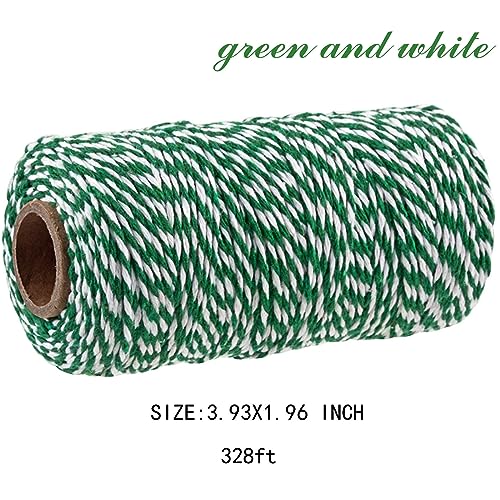 Cotton Twine String, 656 Feet Holiday Bakers Twine String Rope, Christmas Twine Cord for Gift Wrapping, Craft Making (Red Green, 2pcs)