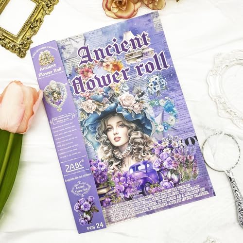 Aesthetic Washi Sticker Book,426pcs Scrapbook Stickers for Adults Pre-Cut Bullet Journal Stickers for Scrapbooking Supplies Vintage Ladies Flowers Sticker for Journaling Ephemera for Junk Journals - color: Ancient Flower Roll