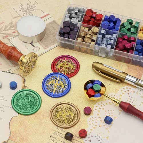 SWANGSA Dragon and Sword Wax Seal Stamp Kit with Sealing Wax Beads | For Wedding Invitations, Gift Wrap, Envelope Seals, Christmas Card - style: Dragon and Sword