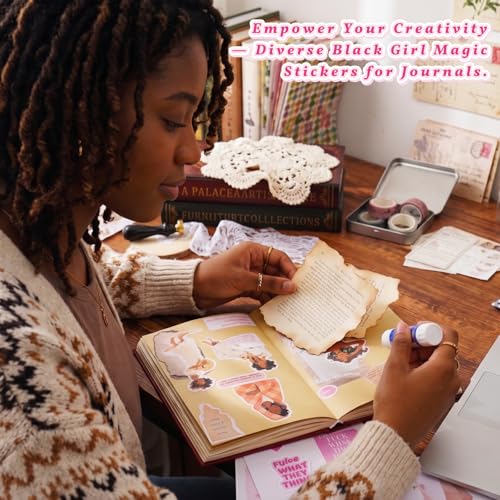 25 Sheets Fashion Black Girl Scrapbook Stickers, Junk Journal Supplies - color: Black Girls