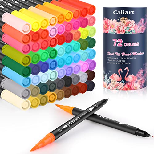 Caliart 72 Colors Double Tip Brush Pen Art Markers for Adult Coloring Books - color: Black, size: 1 Count (Pack of 72)