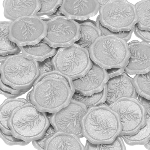 PATIKIL Wax Stamp Stickers, 100Pcs Wax Seal Stickers 3D Embossed Self-Adhesive Envelope Seals Foliage Pattern for Wedding Invitations Gift Wrapping Party DIY Craft, Bright Silver - color: Bright Silver