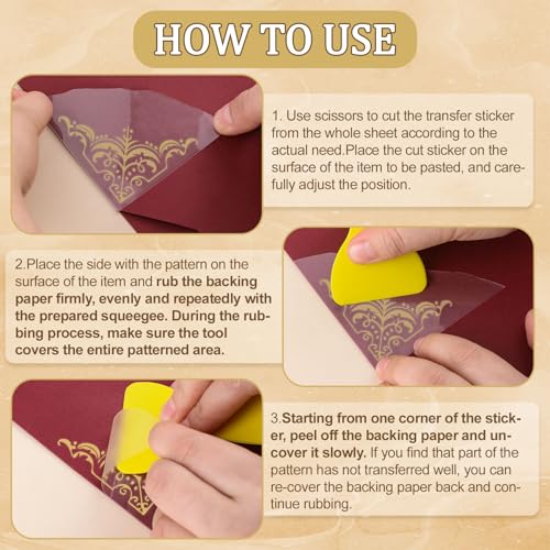 WANDIC 3 Sheets Golden Rub on Transfer Stickers, Gold Vintage Border Transfer Decals Retro Furniture Border Stickers for Crafts Furniture DIY Crafts,15 * 30cm - color: Vintage Border