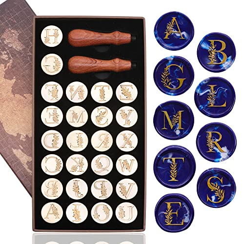 SWANGSA Botanical Leaves Initial Alphabet Wax Seal Stamp, Letter A-Z - size: Stamp Kit, style: A-Z Letter Wax Seal Stamp Set