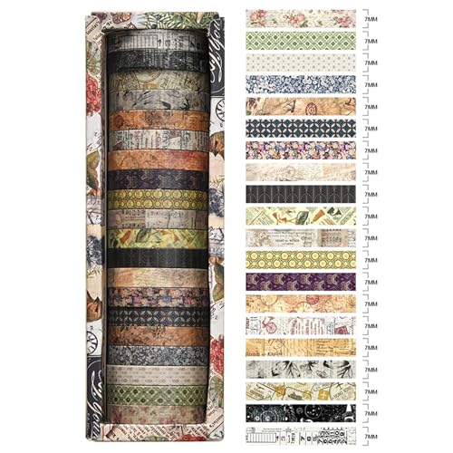 20 Rolls Skinny Vintage Washi Tape Set Retro Arts Adhesive Tapes Basic Patterns Decorative Masking Tape Sets for Craft, Kids, Scrapbook, DIY, Gift Wrapping (Remaining Joy) - color: Remaining Joy
