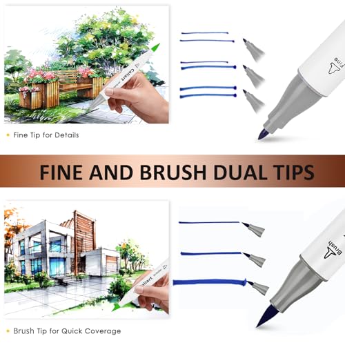 Caliart 81 Colors Alcohol Markers Dual Tip Brush & Fine Art Drawing Markers - style: Brush & Fine Tip