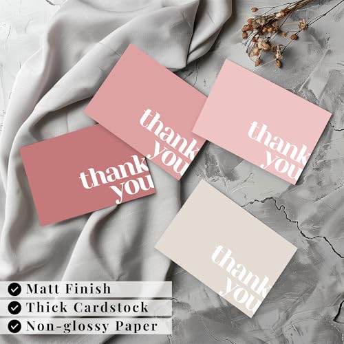 Paper Play Thank You Cards Bulk Pack of 40 Pink, 5x3.5 Inches with Matching Stickers & Envelopes, Minimalistic Design Suitable for Business, Baby Shower, Wedding, Small Business, Graduation, Funeral - color: Pink