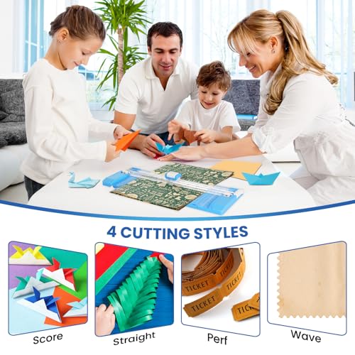 Paper Cutter, 12 Inch Rotary Trimmer, 4-Function Blades, Up to 6 Sheets Cut with 2 Reversible Cutting Mats, Patent for Cardstock Scrapbooking, Blue (Blue)