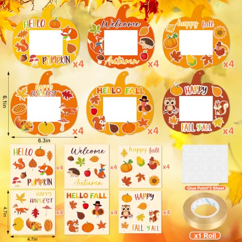 24 Sets Fall Crafts for Kids Thanksgiving DIY Picture Frames Autumn Paper Pumpkin Photo Frame Ornaments for Fall Festival Games Activities Craft Harvest Art Gifts Party Favors Classroom Decorations