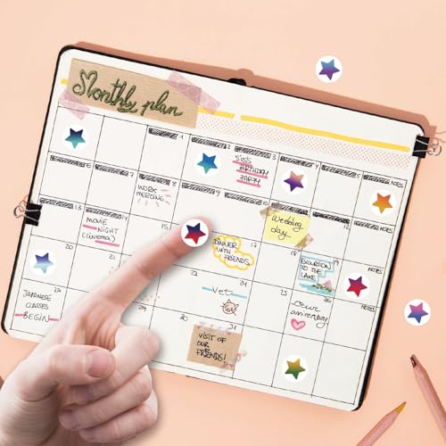 500Pcs/5 Sheets Rainbow Star Stickers Small Star Planner Stickers 1/2 Inch Glitter Rainbow Reward Decals for Journals Scrapbooking Teaching Activities Scheduling DIY Crafts - style: Star