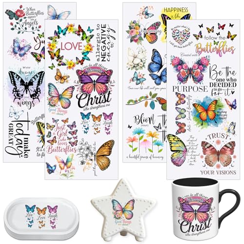 4 PCS Butterflies and Positive Quote Cuttable UV DTF Stickers - style: butterflies and positive quote