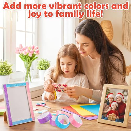 TIESOME 12 Rolls Glitter Washi Tape Set, 15mm Macaron Cute Colored Masking Tape, Decorative Masking Tapes for DIY, Scrapbook, Journal, Gift Wrapping, Crafts - style: Style1