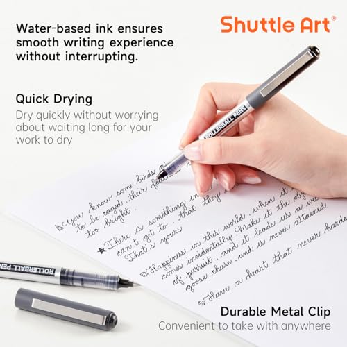 Shuttle Art RollerBall Pens, 50 Pack Black Fine Point Roller Ball Pens, 0.5mm Liquid Ink Pens for Writing Journaling Taking Notes School Office - color: Black, size: 1 Count (Pack of 50)