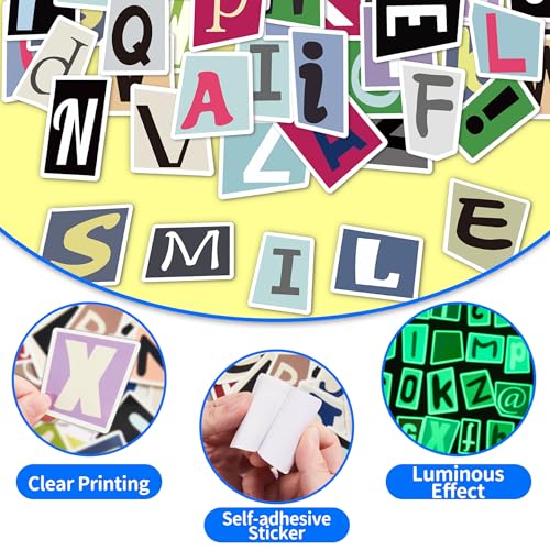 108 Pcs Alphabet Stickers Glow in The Dark, Vinyl Letters A-Z Water Bottle Sticker Pack for Teens, Waterproof Skateboard Laptop Decals for Adults Kids Girls Boys - color: Alphabet-ls015