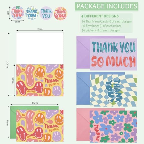 36 Pack Thank You Cards with Envelopes, 4x6 Inch Thank You Card Bulk - style: Deformed Grid