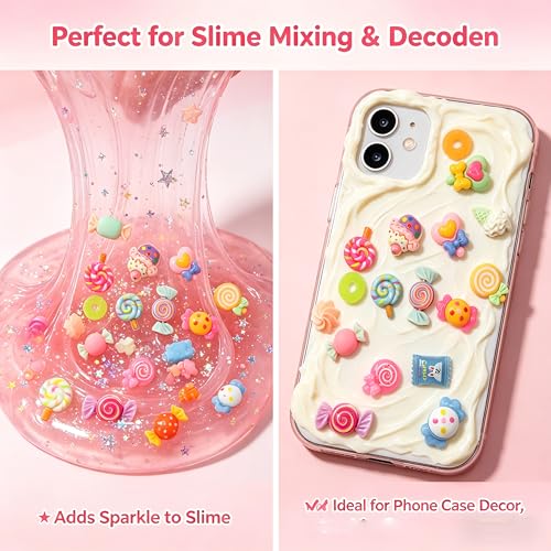 100Pcs Slime Charms Resin Flatback - Kawaii Candy Resin Charms for DIY Crafts, Phone Case Decor, Hair Clips, Scrapbooking Embellishments, Decoden Supplies - Random Mixed Styles, Various Colors - color: Multicolor