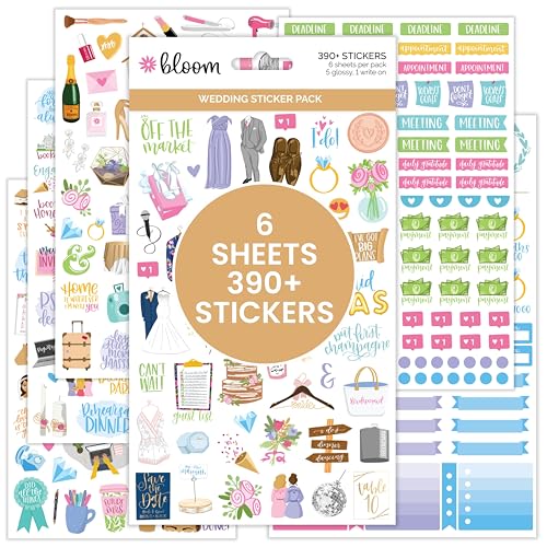 bloom daily planners New Engagement/Wedding Planning Stickers Variety Pack - 6 Sheets, 390+ Hand-Dawn Illustrations and Phrases Per Pack - style: New Engagement/Wedding Planning