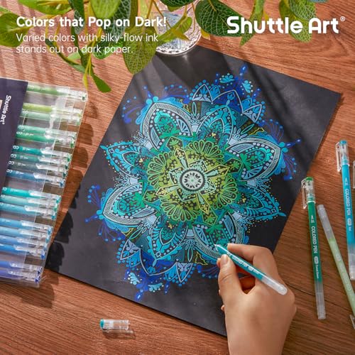Shuttle Art Colored Pens, 24 Blue & Green Tone Colors Cute Journal Pens 0.6mm Fine Point Colored Gel Pens for Black Paper Adult Coloring Writing Drawing Journaling Note Taking School Office Home - color: 24 Colors