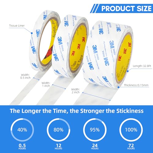 3M Double Sided Tape 2"×32.8Ft 1 Pack 9448A Double Coated Tissue Tape - size: 2"x 32.8 Ft