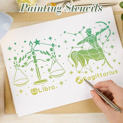 Constellation Stencils for Crafts Reusable 12Pcs Stencils(11.8X11.8 Inch) - color: Constellation