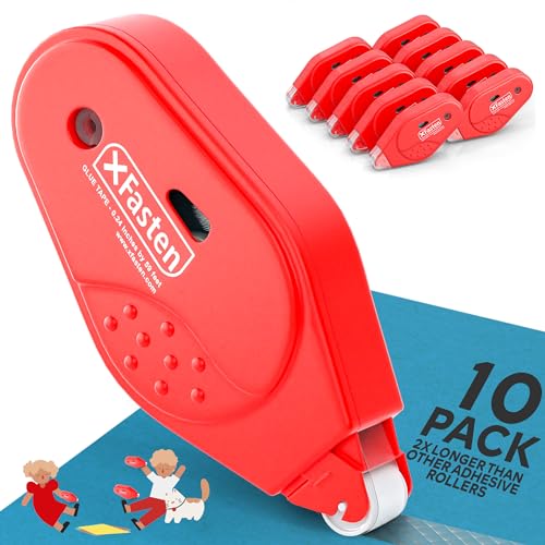 XFasten Double Sided Tape Roller, Japan Dots Red Adhesive Glue Runner, Paper Safe, 6mm x 59ft, 10-Pack for Scrapbook, Junk Journal Supplies, Craft & Stationary - size: 10-Pack, 6mm x 59 feet (590 Feet Total)