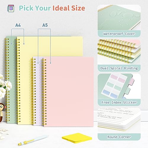 Umriox 4 Pack Dotted Spiral Notebook, 8.5" x 11" Dot Grid Journal Notebook, 160 Pages Spiral Bound Notebook with Sticky Notes, Journal for Writing Drawing Women Men Work School - size: 8.5 x 11 in, style: Dotted