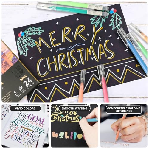 ZSCM 24 Colors 3D Acrylic Gel Pens & Black Paper Sketchbook for Drawing - color: 24 Packs-Bright