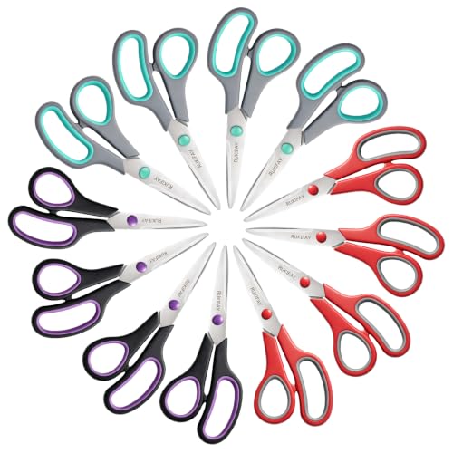Scissors All Purpose Heavy Duty 12Pack, RUKIFAY 8"Scissor for Office School - color: 12 Pack