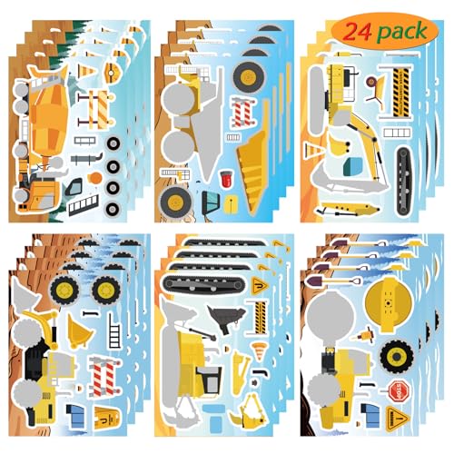 24 Sheets Make Your Own Construction Vehicle Stickers, Make-a-face Stickers - style: Construction Vehicle