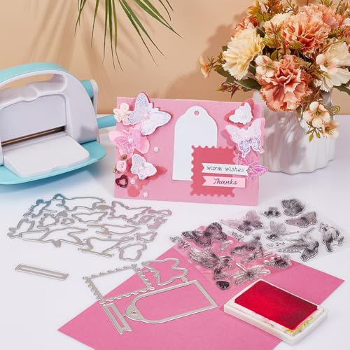 INFUNLY Bird Stamps & Dies - Butterfly, Insect & Leaves Die Cuts, Heart Silicone Stamps for DIY Scrapbooking & Embossing - color: Birds and Butterfly