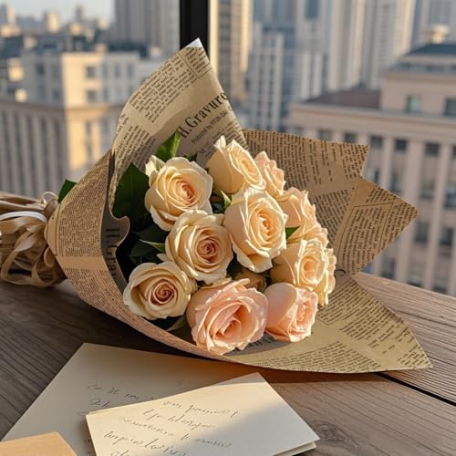 WRAPAHOLIC 20 Sheets Kraft Newspaper Flower Wrapping Paper - 19.6 x 27.5 inch Black Font Vintage Newsprint Design Reversible Floral Bouquet Wrapping Paper for Florist Supply Wedding Birthday Gift DIY - color: Kraft Newspaper - Black