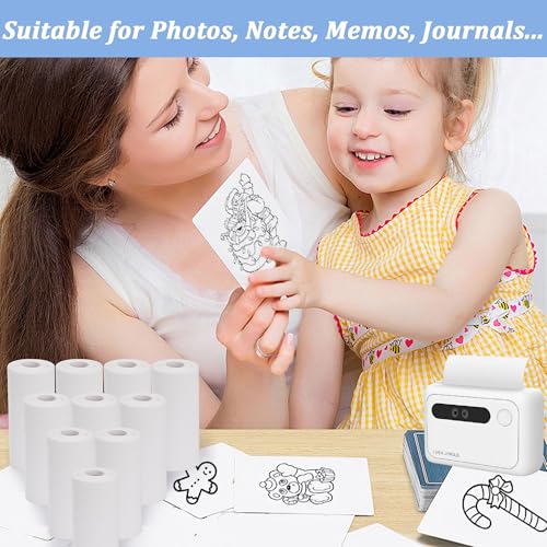 10 Rolls Mini Thermal Printer Sticker Paper Refill, 2.2inchx1inch Self-Adhesive White Sticker Rolls for Most Pocket Printers, Perfect for Notes, Photos, Lists, Journals